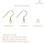 BEADNOVA 200pcs Mix Earring Hooks & Backs, Silver & Gold, 100pcs Hooks & 100pcs Backs, DIY Earring Supplies - color: 100pcs