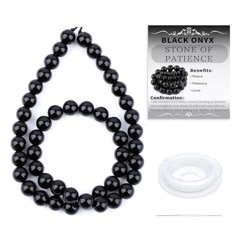 Natural Stone Beads Round Genuine Real Stone Beading Strand Loose Gemstones DIY Smooth Bead for Bracelet Necklace Earrings Jewelry Making (Black Onyx, 8mm 45 Pieces) - color: Black Onyx, size: 8mm 45pcs