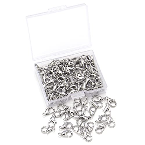 100 Pieces 12x6mm Rhodium Lobster Clasp Set Lobster Claw Clasps for Jewelry Making and Bracelets for DIY Craft Earring Necklace Bracelet Pendant Choker Jewelry Making Findings and Key Chain - color: Rhodium, size: 12x6mm(100pcs)