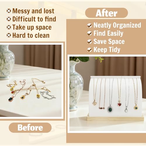 2 Pack Cambered Necklace Display Stand, Soft Leather Necklace Bracelet Organizer Rack for Selling, White Tabletop Jewelry Display Storage Holder for Necklaces, Pendant, Mother's Day