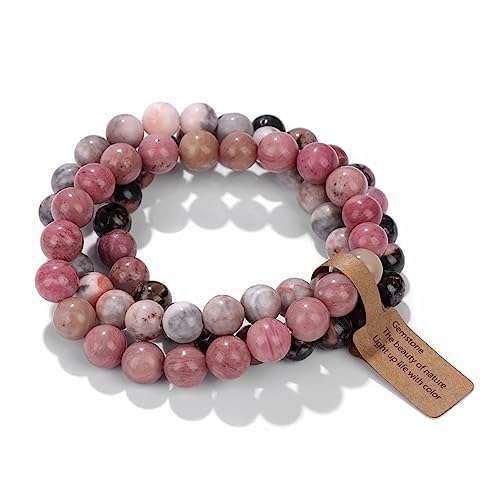 3 PCS Healing Crystal Bracelets for Women 8mm Natural Stone Beaded Stretch Bracelet Amethyst Jewelry Gifts - color: 02 8mm Pink Zebra Jasper