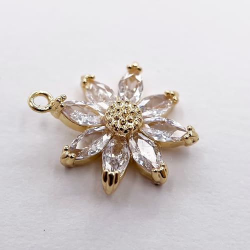 Crystal Zirconia Gold Plated Brass Charms for Jewelry Making Bracelet Necklace Earring Pendant Craft Supplies DIY Accessories - color: FlowerD-Mix-6Pcs