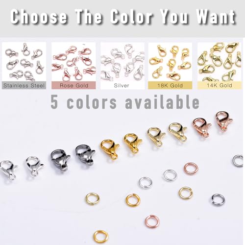 90PCs Fadeless Lobster Claw Clasps (10mm) & Jump Rings for Jewelry Making, Necklace Bracelet Findings & Supplies (Silver Plated) - color: Silver Plated