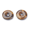 FASHEWELRY 5Pcs Natural Tiger Eye Donut Disc Gemstone Pendants 28-30mm Large Hole Healing Chakra Polished Stone Flat Round Bead Charms for Jewelry Making Hole: 6mm - color: 28~30mm, Tiger Eye, Brown