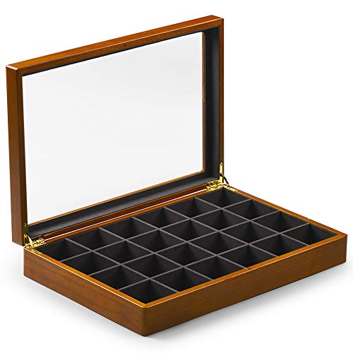 Oirlv Solid Wooden Jewelry Box Rings Earrings Necklaces Display Case with Lid Vintage Jewelry Organizer Box for Women - size: Grey 24 Grids Box