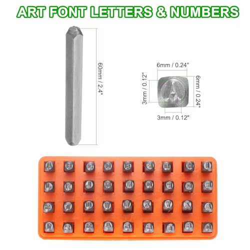HARFINGTON 36pcs Metal Stamping Kit 1/8" (3mm) Steel Uppercase Letter and Number Punch Set (A-Z / 0-8 / "&" Symbol) Punch Press Tool with Case for Imprinting Metal Plastic Wood Leather - size: 1/8"