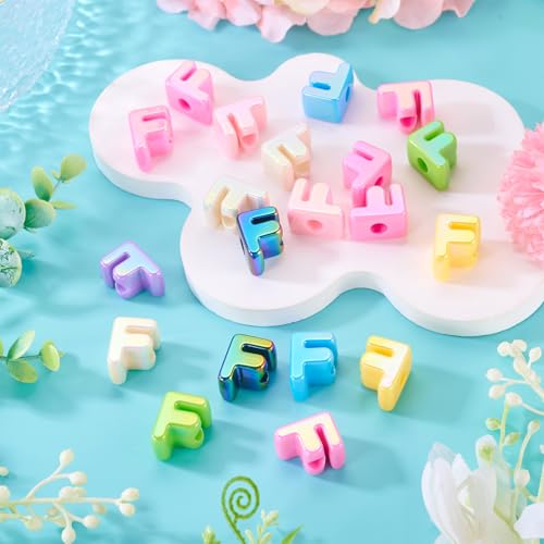 Beadthoven 20pcs Big Letter F Beads Large Hole Bubble Alphabet Acrylic Beads Charm Iridescent Plastic F Shape Loose Chunky Spacers for Jewelry Making Bracelet Necklace Keychains Shoelaces Crafts - color: F