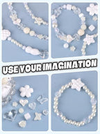 Acrylic Pastel Beads for Jewelry Making, Kalolary Colorful Bow Butterfly Flower Kawaii Plastic Candy Heart Cute Macaroon Aesthetic Beads for Bracelet Necklace DIY Supplies (White) - color: White