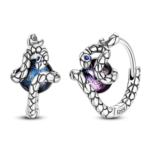 LAZA 925 Sterling Silver Hoop Earrings for Women, Sterling Silver Butterfly Hoops Colorful Flowers Hoop Huggie Earrings Hypoallergenic Jewelry Gifts for Women - color: Snakelike Earring