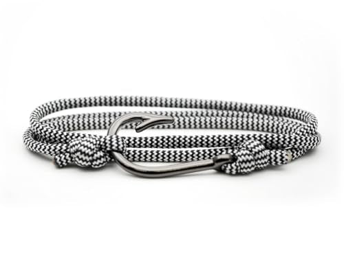 CRAFTMEMORE Fish Hook Pendant Bracelet - Made with 550 Military Paracord, Adjustable Bracelet & Anklet - color: Black and White