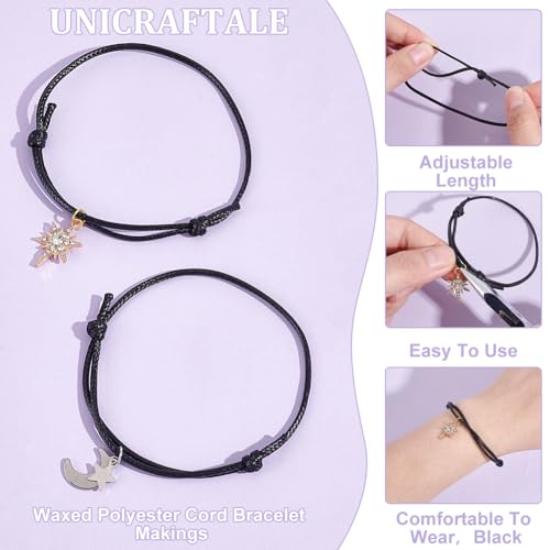 UNICRAFTALE 80Pcs Black Bracelet Makings Waxed Polyester Cord Adjustable Bracelet Making Cord Bracelet Inner Diameter 40~70mm for Women Men Jewelry Making Supplies