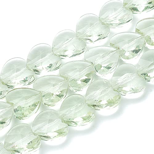 Cheriswelry 100pcs Heart Transparent Glass Beads - 14mm Faceted Heart Shape Pale Green Crystal Loose Spacer Beads for DIY Bracelet Jewelry Making - color: Pale Green, Transparent