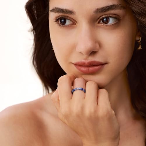 NLIEO Natural Gemstone Stretch Beaded Rings for Women Stackable Dainty Elastic Crystal Rings Jewelry - style: Blue Aventurine
