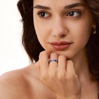 NLIEO Natural Gemstone Stretch Beaded Rings for Women Stackable Dainty Elastic Crystal Rings Jewelry - style: Blue Aventurine