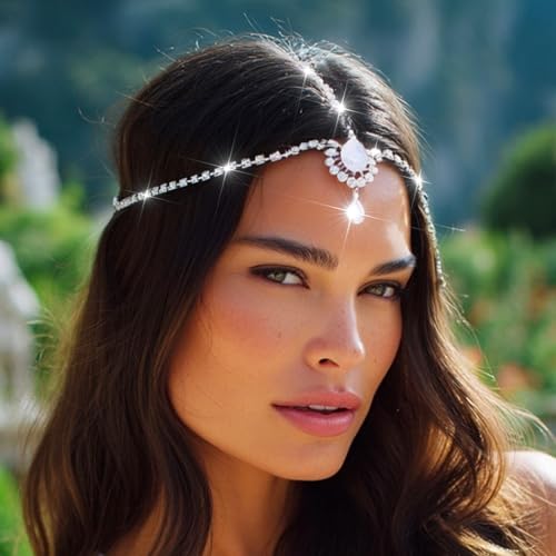 Catery Head Chain Jewelry Boho Gold Rhinetsone Headpiece Indian Accessories for Women - color: A Silver