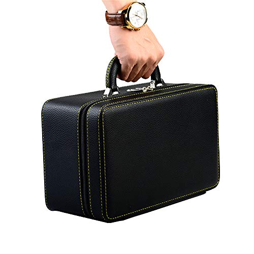 Oirlv Black Leather Jewelry Box Handmade Travel Jewelry Organizer Storage Case Holder For Girl Lady Earring,Ring,Necklace,Pendant,Watch,Bracelet.(3 layers) - color: Black