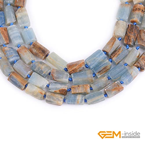 GEM-Inside 27Pcs 8x12mm Natural Blue Calcite Quartz Gemstone Faceted Freeform Tube Column Chakra Beads for Jewelry Making Full 15" Strand Power Energy Healing Stone - color: Blue Calcite