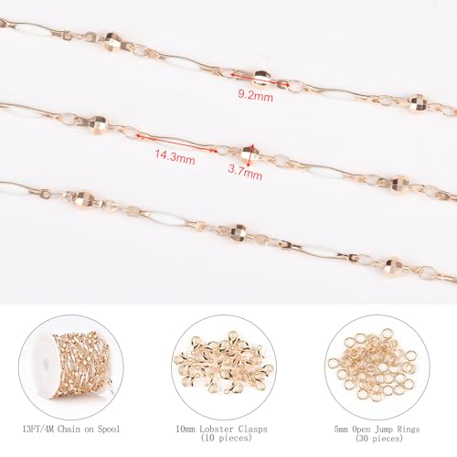 KYUNHOO 4 Meters Satellite Beaded Chain for Jewelry Making White Oil Drip Chain Link Gold Plated Brass Chain Spool for Women Making Jewelry Crafting Finding Supplies - color: Stick White