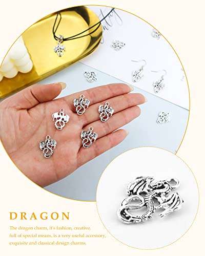 JIALEEY 50PCS Dragon Charm Flying Courage Pendant for DIY Jewelry Making Necklace Bracelet Accessaries, Antique Silver 21x16mm