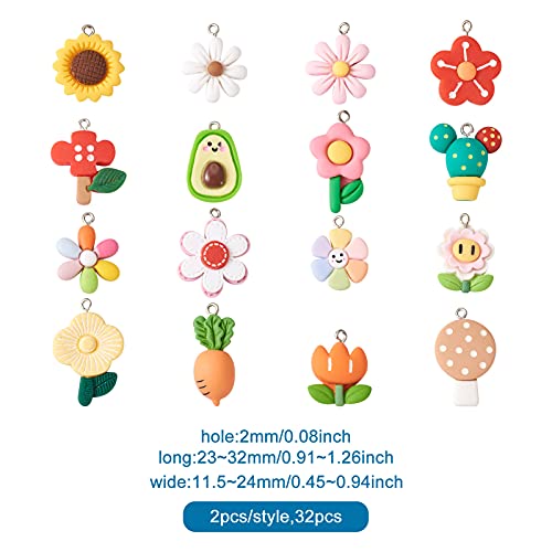 Cheriswelry Cup Cake Resin Pendants Lovely Food Sweet Dessert Dangle Charms Links Hanging Ornament with Metal Loop Fruit Pendants for Key Chains Bracelet Necklace Jewelry Making - color: Mixed Color-Flower*3