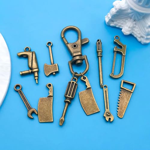 Youdiyla 80pcs Alloy Ancient Cyan Father's Day Series New Tool Set Pendant Jewelry Making DIY Keychain Earrings Pendant Various Design Charms for Jewelry Making Bracelets Necklace (SN901) - color: SN901