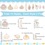 SUNNYCLUE 1 Box 20Pcs 10 Styles Seashell Charms Bulk Sea Shell Charms Large Gold Electroplated Natural White Conch Cowrie Ocean Beach Charm for Jewelry Making Charms Women DIY Necklaces Earrings Craft - color: 1 Box 20Pcs 10 Styles Seashell Charms