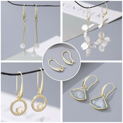 14K Gold Plated Earring Hooks, 230PCS Earring Findings for Jewelry Making Hypoallergenic Ear Wires for DIY Bulk Pack - color: 14K Gold-Big Earing Hooks