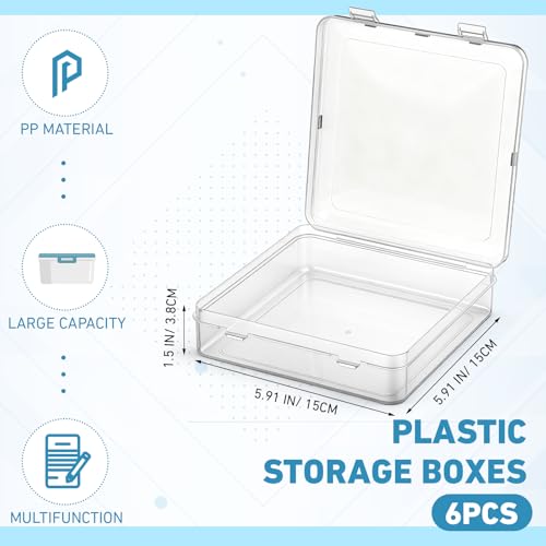 Jetec 6 Pieces Mini Plastic Clear Beads Storage Containers Box for Collecting Small Items, Beads, Jewelry, Business Cards, Game Pieces, Crafts (5.9 x 5.9 x 1.5 Inch) - size: 5.9 x 5.9 x 1.5 Inch