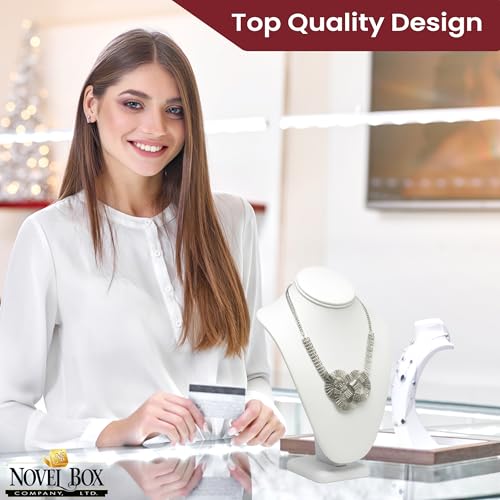 Novel Box White Leatherette Stand Jewelry Necklace Display 7.5x4x11 Inches - Freestanding Travel Necklace Holder Stand - Necklace Mannequin Organizer Stands - Necklace Displays Large - color: White Leatherette, size: Large