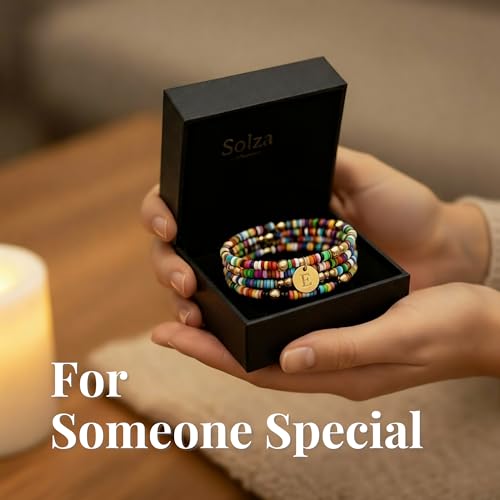 Set of 4 Colorful Bead Initial Bracelets, Personalized Stackable Jewelry, Adjustable Stretchy Charm Bracelets for Women, Beaded Bracelet Set, Trendy Custom Jewelry Gift - style: Colorful Bead - E