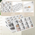 Junkin 12 Pcs Jewelry Tray Velvet Stackable Jewelry Organizer Trays Divided Earring Accessories Storage Containers Box (Rose Red) - color: White