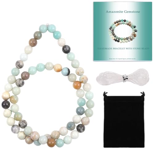Stone Beads, 60pcs Amazonite, 6mm Round Loose Beads for Jewelry Making, Bracelets, with Bag, String & Card - color: Amazonite, size: 6mm