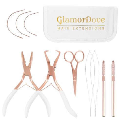 Hair Extension Tool Kit Microlink Pliers with Anti-slip Handle Hair Extension Beading Tool Hair Needle Pulling Hook Hair Styling Bead Closer and Remover Pliers - color: 2 Rose Gold