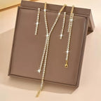 Gold-Tone Bridal Wedding Jewelry Necklace Earrings Bracelet Set Rhinestone Accessories for Brides Women Formal Prom Party Banquet Gifts