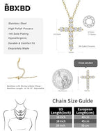 Stainless steel Cubic Zirconia Cross Necklace for Women Pendant with Chain 16"/18"+2" Perfect Jewelry Gifts for Birthday Christmas Mothers Day Wedding - size: 16+2 inches, style: 18K Gold Plated