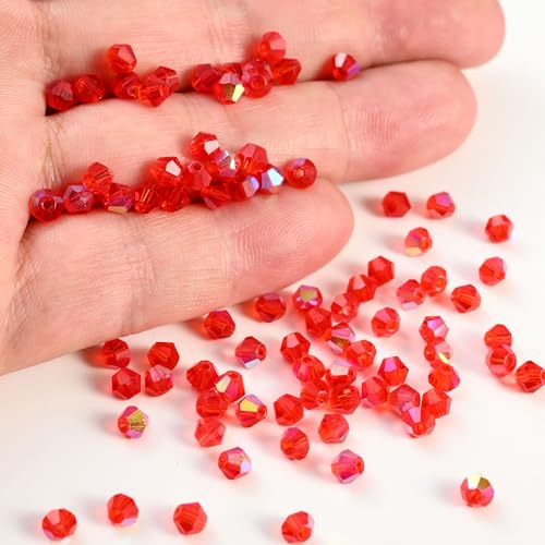 1000pcs 4 mm Bicone Crystal Beads Faceted Crystal Glass Beads Bulk for Jewelry Making DIY Necklace Bracelet Earring (Light Siam AB Color) - color: Light Siam AB