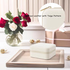 VLANDO Small Travel Jewelry Box Organizer Display Case for Girls Women Gift Rings Earrings Necklaces Storage, Beige - color: Beige