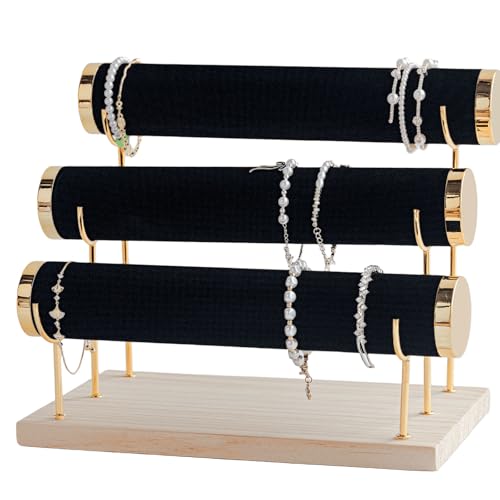 3 Tier Bracelet Holder Display Detachable Beige Velvet Bracelet Holder Jewelry Holder Organizer for Bracelet Necklace Watches Rings - color: Y-type Velvet Black