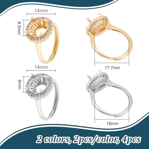 UNICRAFTALE 4Pcs 2 Colors 4 Prong Ring Blanks Adjustable Claw Prong Ring Blank Round Cubic Zirconia Ring Components Rhinestone Claw Prong Rings Settings Gemstones Ring Bases for DIY Jewelry Making 17.7-18m