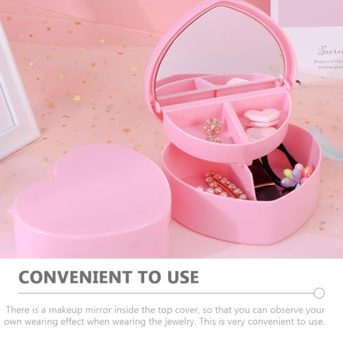 Cabilock 5 Pcs Heart Shaped Jewelry Box for Girls Women, Double Layer Small Jewelry Organizer with Mirror, Portable Travel Case for Earrings Necklaces