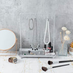 MyGift Silver Tone Metal Jewelry Stand Necklace Display Organizer with 20 Hooks and Ring Tray - color: Silver