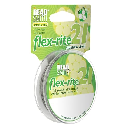 The Beadsmith Flex-Rite Beading Wire - 21-Strand Nylon-Coated Stainless-Steel Wire, 0.018" (0.45 mm) Dia, Clear, 30 ft Spool, Durable Necklace & Bracelet String, for Jewelry Making Supplies - size: .018” Dia - 30 ft