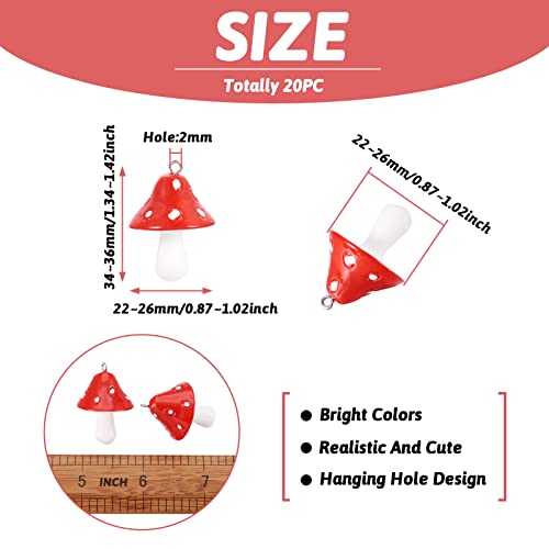 Craftdady Fruit Dangle Charms Pendants Cute Resin Food Pendants Apple Orange Pineapple Strawberry Pendants Lovely Vegetable Mushroom Charms for DIY Craft Earring Bracelet Necklace Jewelry Making - color: Red, Mushroom