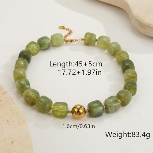 Chunky Acrylic Resin Beaded Necklace for Women Colorful Large Round Choker Adjustable Stack Acrylic Beads Necklace Resin Summer Party Jewelry - style: Olive Green