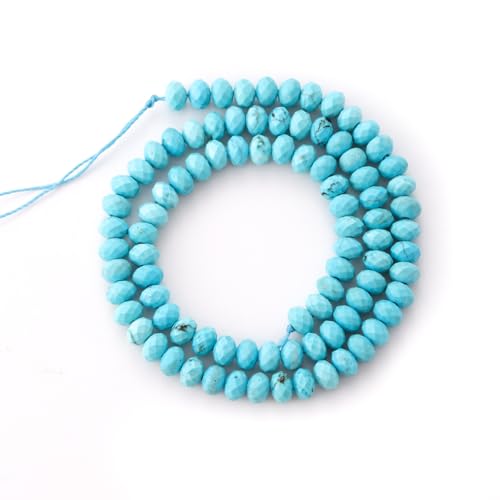 Faceted 4x6mm Natural Turquoise Stone Rondelle Spacer Gemstone Beads Loose Semi Gemstone Beads for Jewelry Making - color: Turquoise