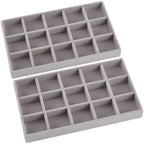 2Pcs 5 x 8.3 Inch Jewelry Drawer Inserts Velvet Jewelry Tray Gray 15 Grids Dresser Earring Drawer with Removable Divider Necklace Organizer Storage Container for Bracelet Ring Watch Display - style: Gray 15 Grids