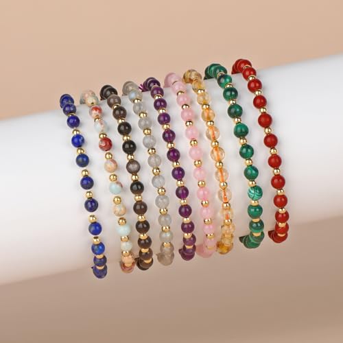 QOGIR 14k gold Handmade Healing Bracelet, Natural Gem Stone Crystal Elastic Gold Bracelet - color: Amethyst - Calmness, size: 4m