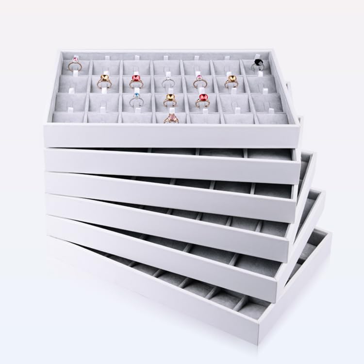 Oirlv Velvet Jewelry Organizer Trays Stackable Showcase Jewelry Display Storage Tray (15 Grids Earrings) - size: 15 Grids Earrings Tray