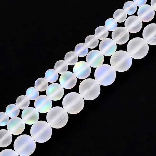 uxcell Matte Crystal Glass Beads 8mm Synthetic Frosted Shining Semi-Precious Round Loose Beads Synthetic Moonstone for Jewelry Making DIY Bracelet, White - color: White, size: 8mm