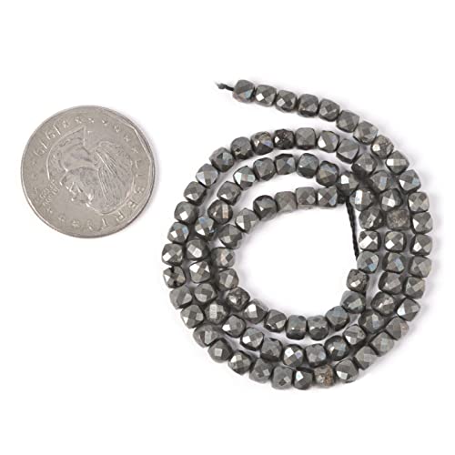 Natural Pyrite Gemstone 4mm Faceted Cube Square Loose Beads 16 Inch for DIY Jewelry Making Beads - color: Pyrite
